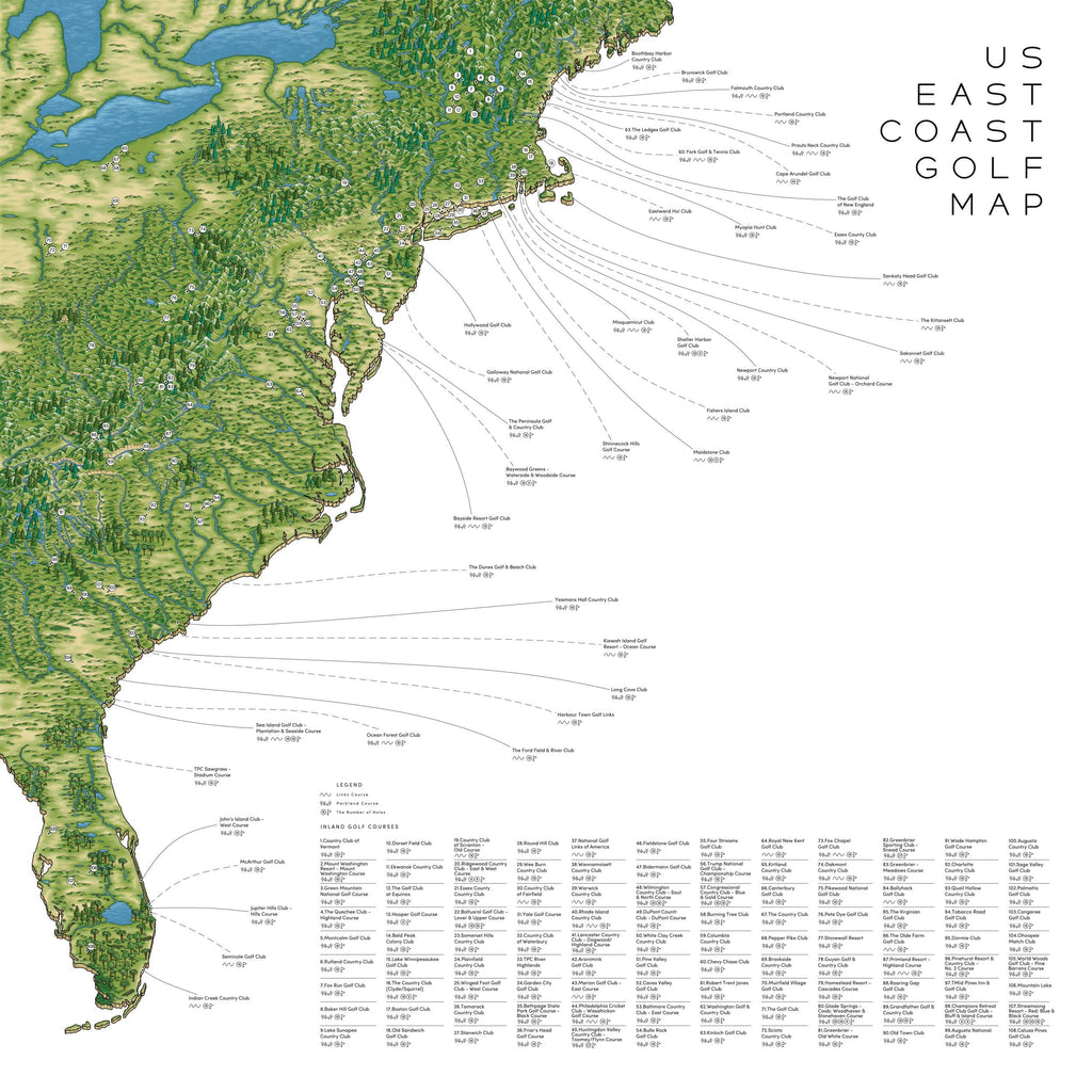 The US East Coast Golf Map