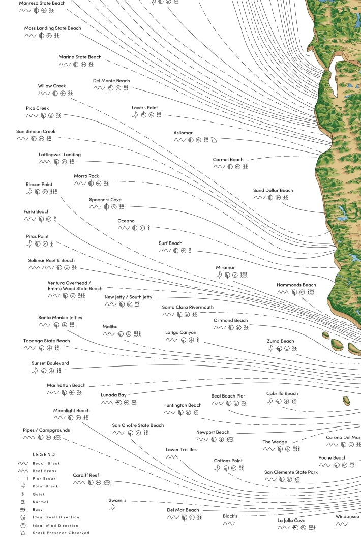 The California Surf Map Beach Towel